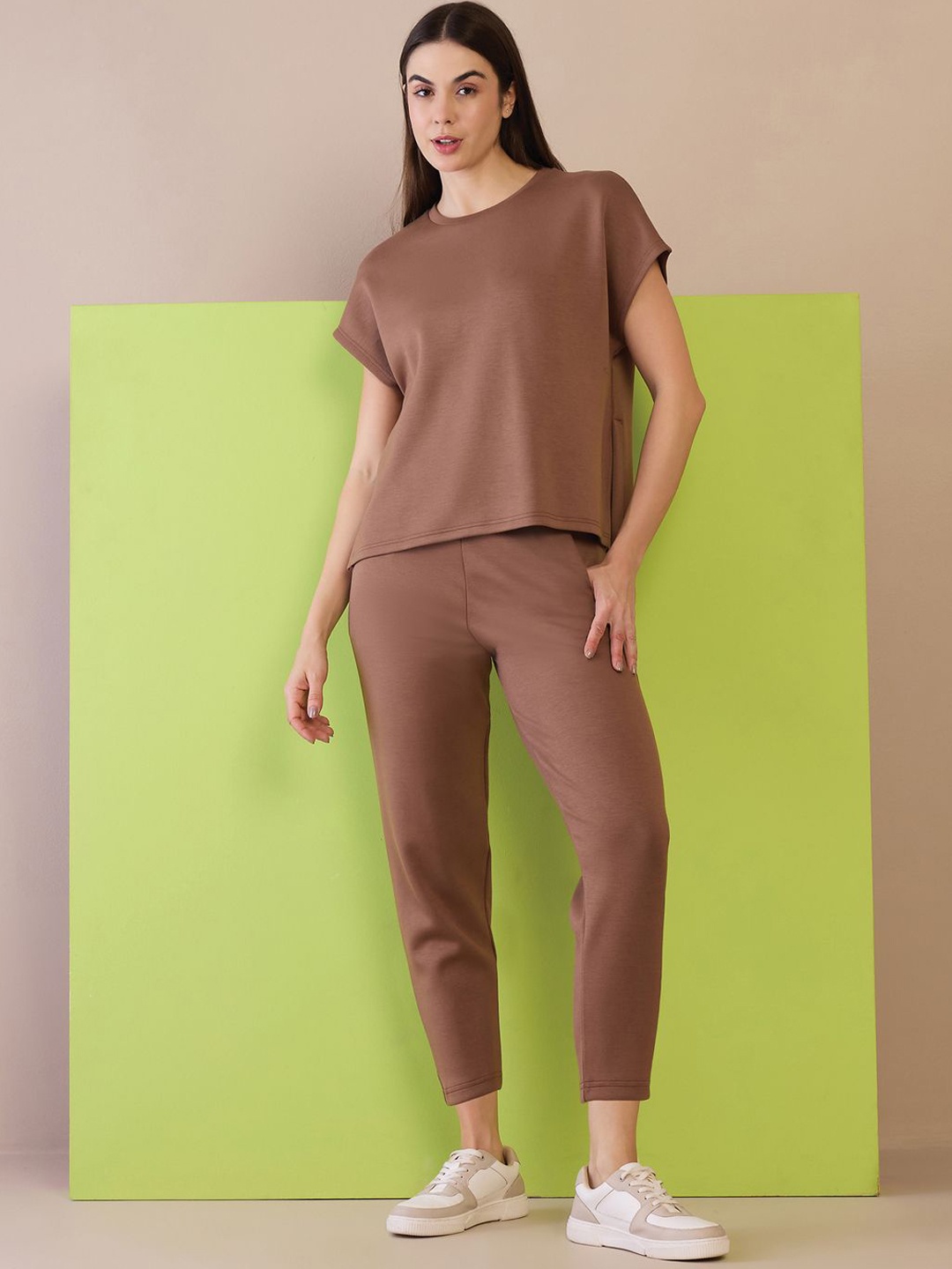 

Sweet Dreams Round Neck Top With Trousers Co-Ords, Brown