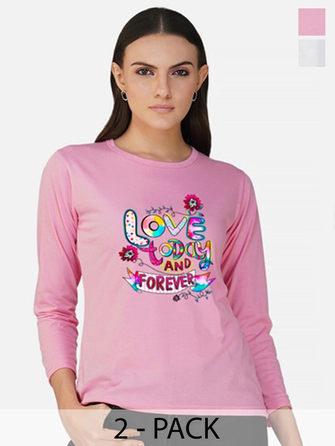 

Metronaut Women 2 Printed Bio Finish Applique T-shirt, Pink
