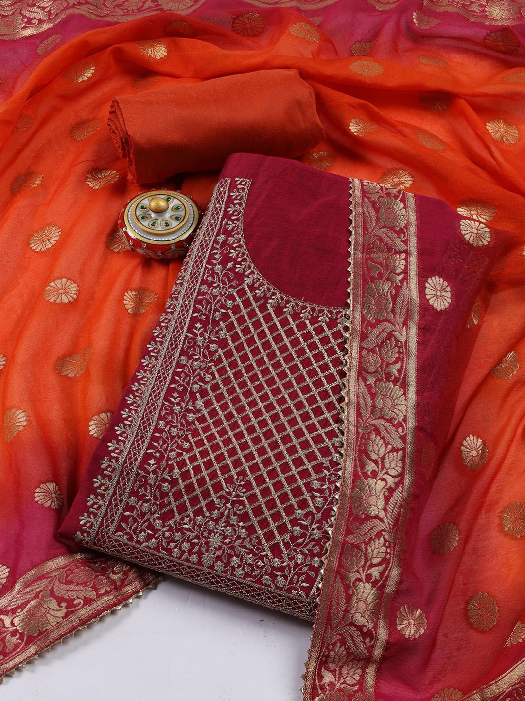 

Meena Bazaar Embroidered Unstitched Dress Material, Pink