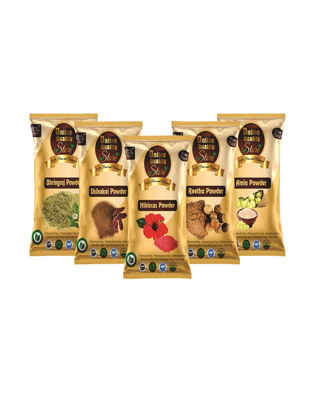 

Online Quality Store Set Of 5 Amla Reetha Shikakai, Bhringraj & Hibiscus Powder - 50g Each, Beige