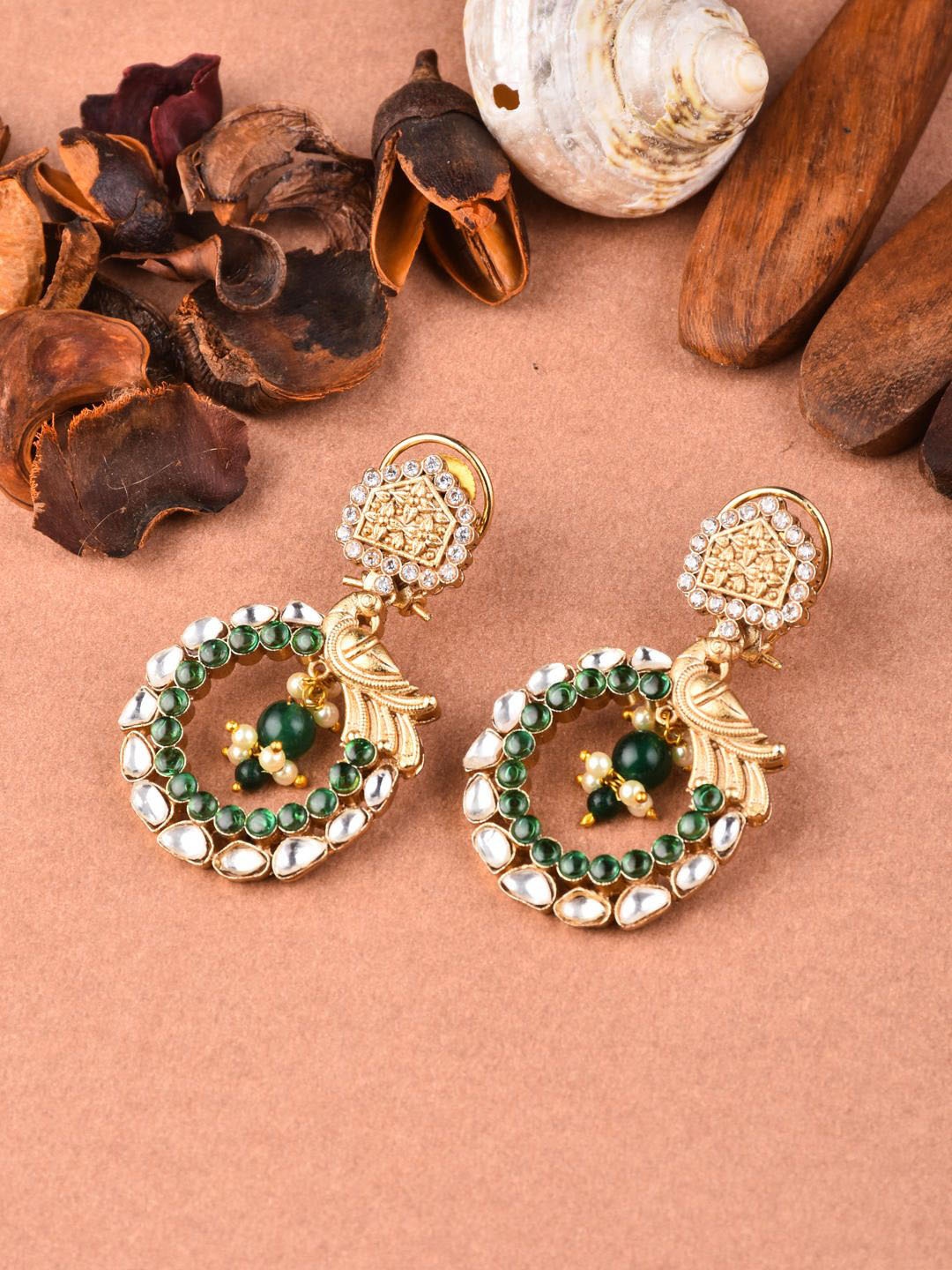 

Reenisaa Peacock Shaped Drop Earrings, Green