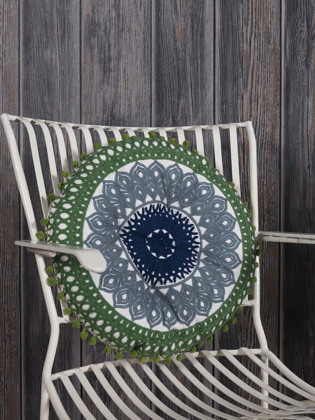 

HANDICRAFT PALACE White & Grey Suzani Embroidery Cotton Floor Cushion