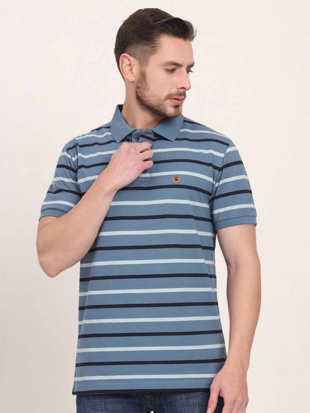 

JADE BLUE Men Striped Polo Collar Slim Fit T-shirt, Multi