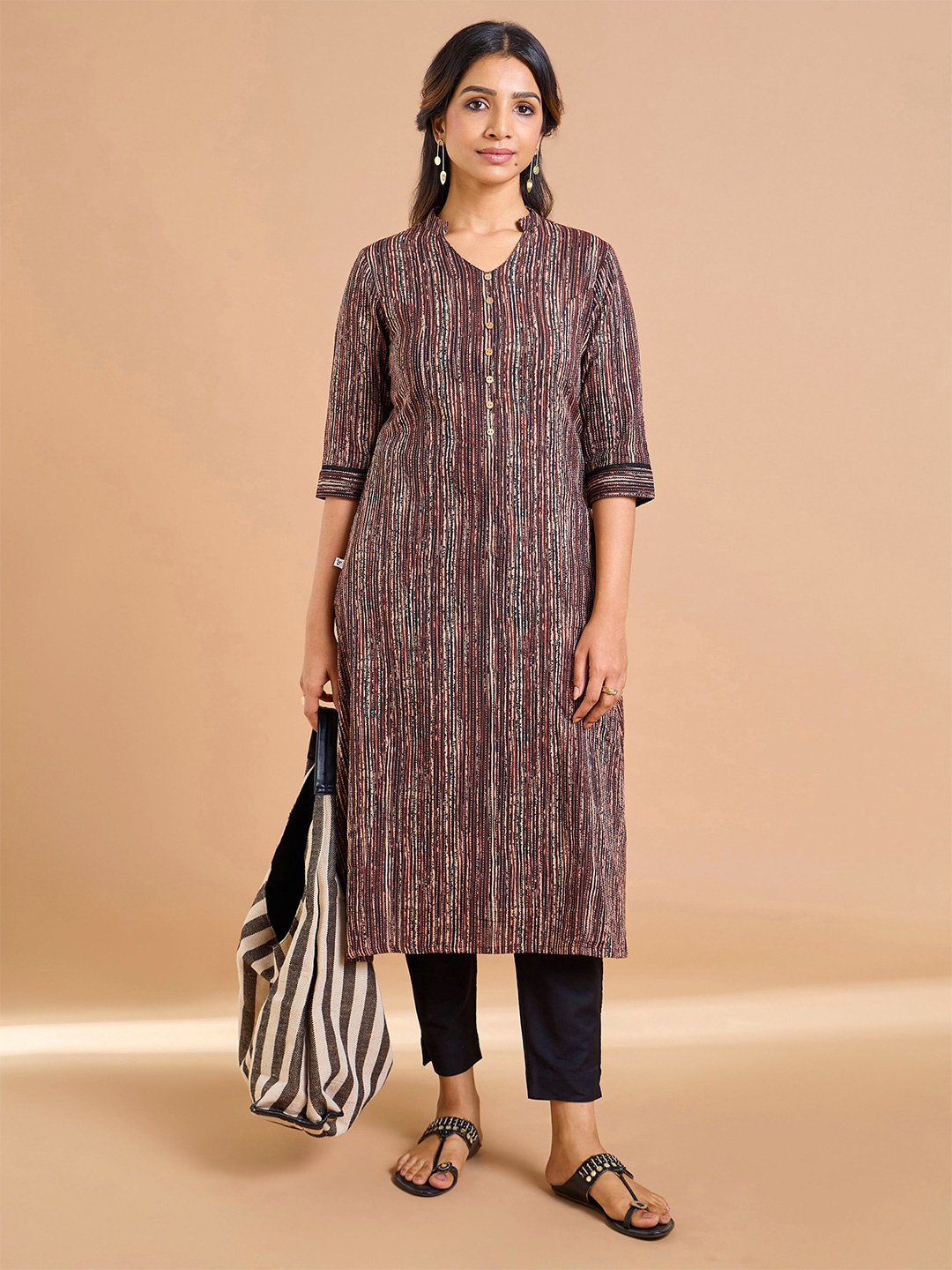 

Vismay Printed A-Line Kurta, Brown