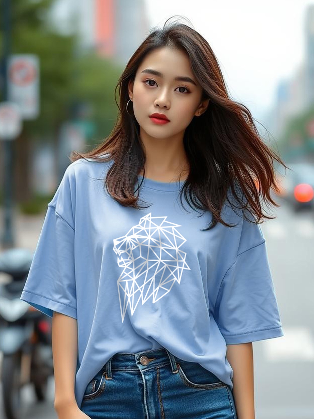 

TOGS & TERRE Women Graphic Printed Round Neck Cotton Oversized T-shirt, Blue