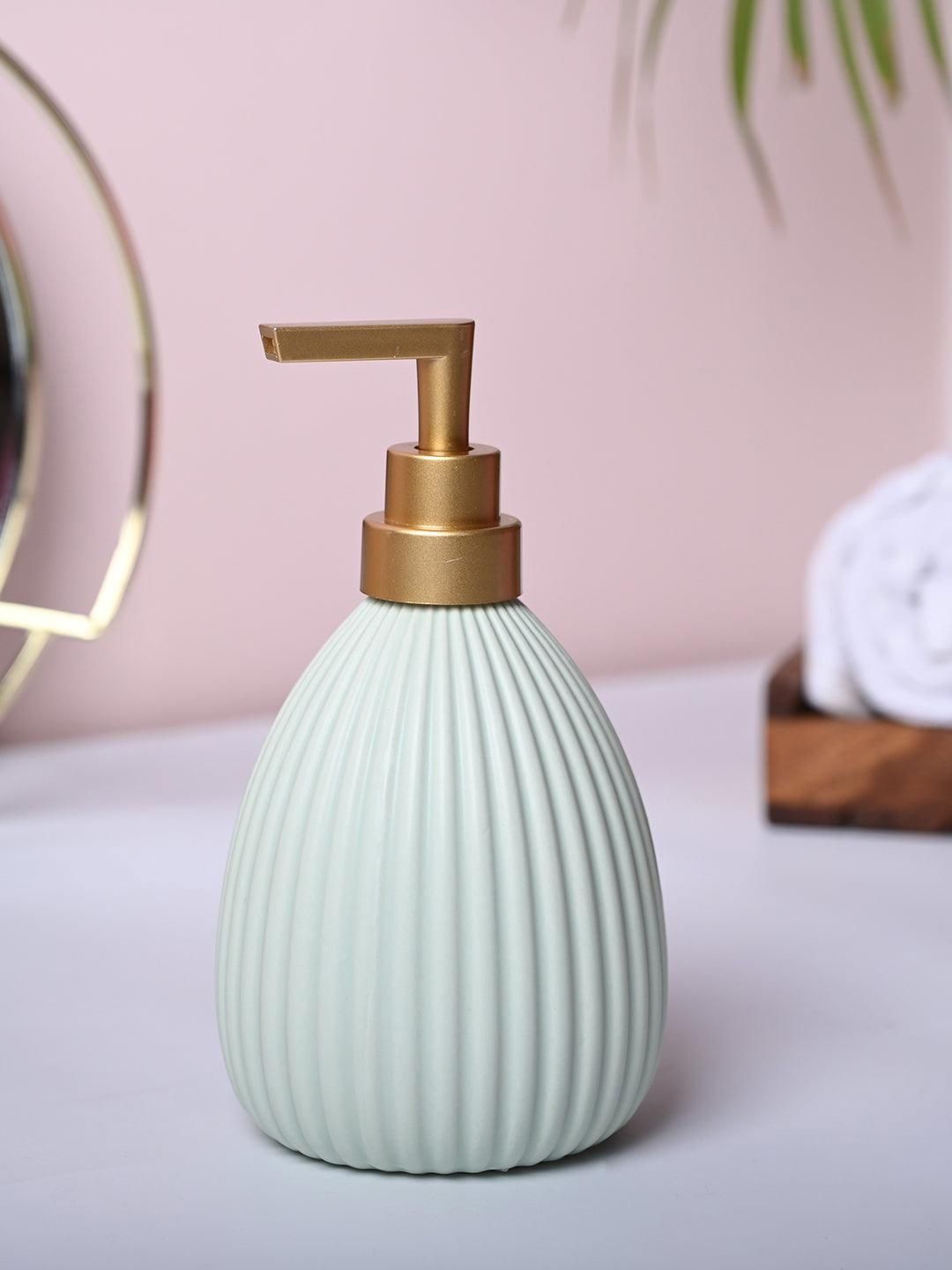

MARKET99 Green & Gold-Toned Striped Ceramic Soap Dispenser