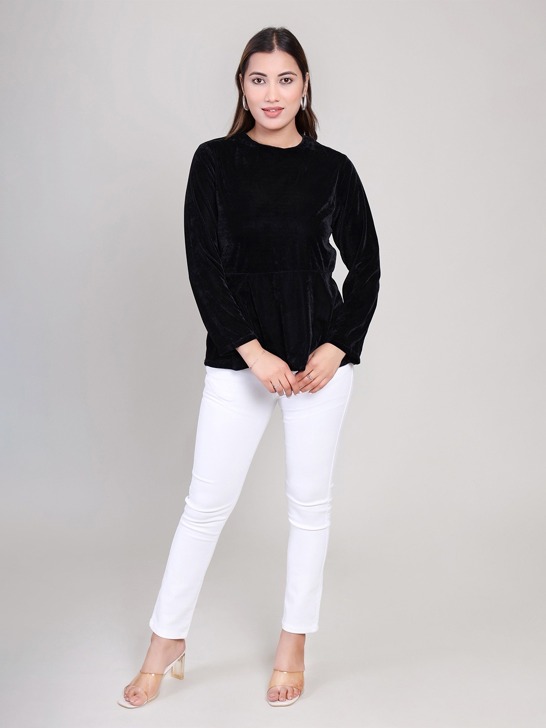 

DELIS Monochrome Velvet Peplum Top, Black
