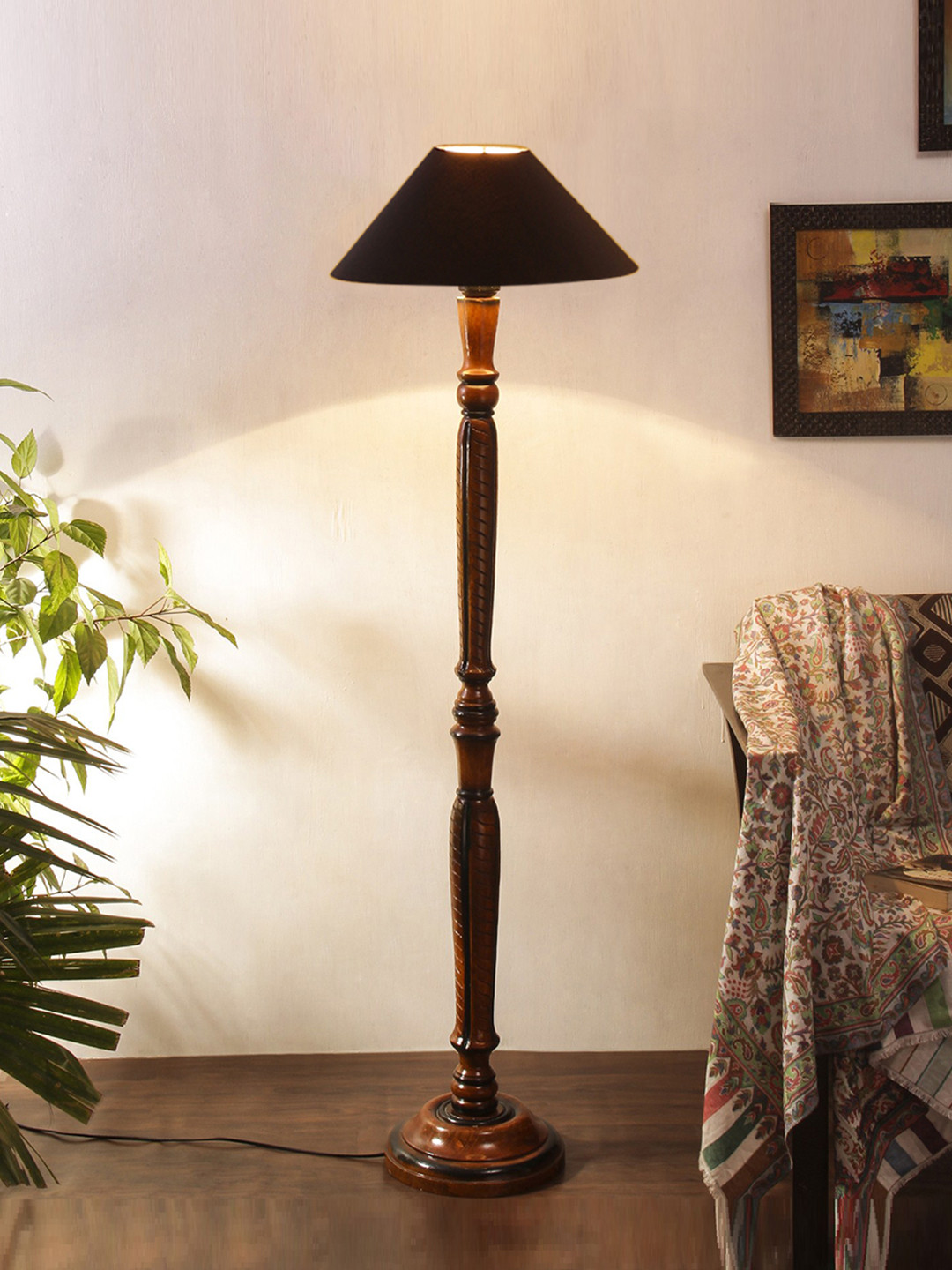 

Devansh Black & Brown Wooden Floor Lamp