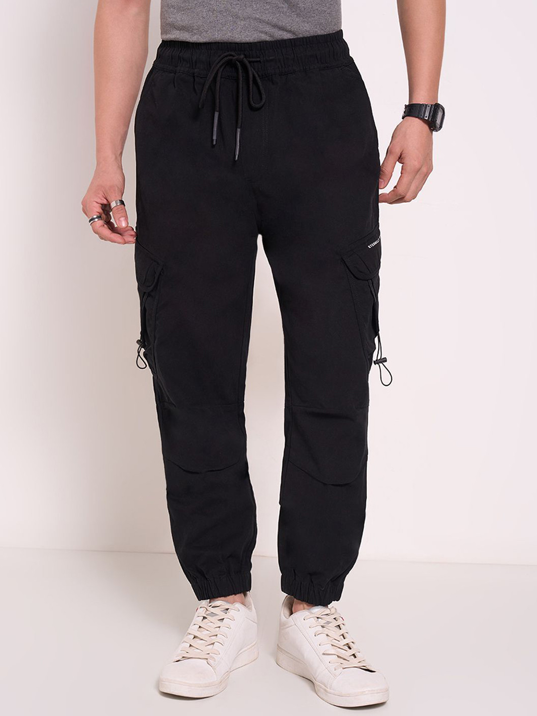 

Street 808 by Pantaloons Men Pure Cotton Mid-Rise Track Pants, Black