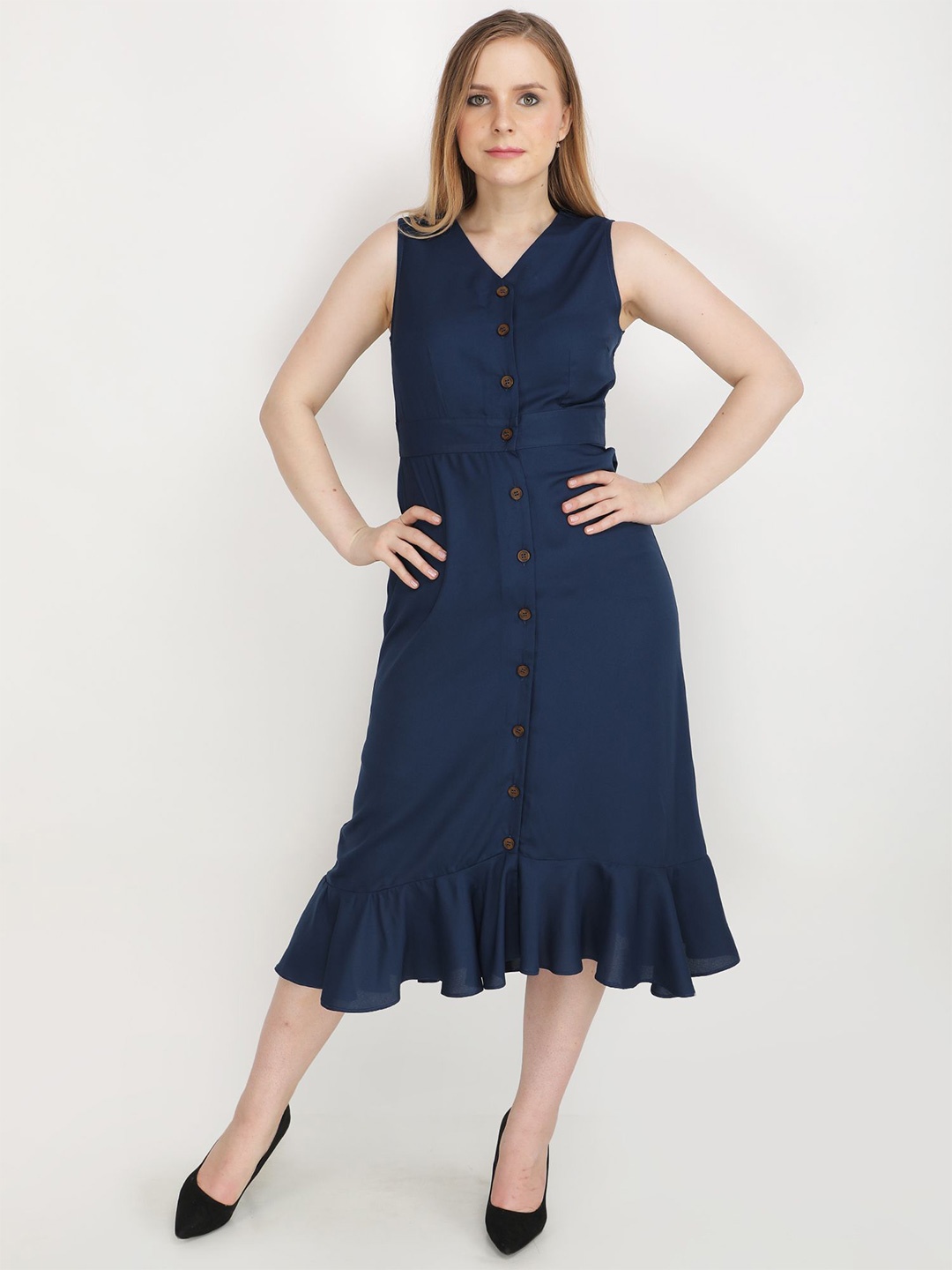 

JAKANARY Crepe Fit & Flare Dress, Navy blue