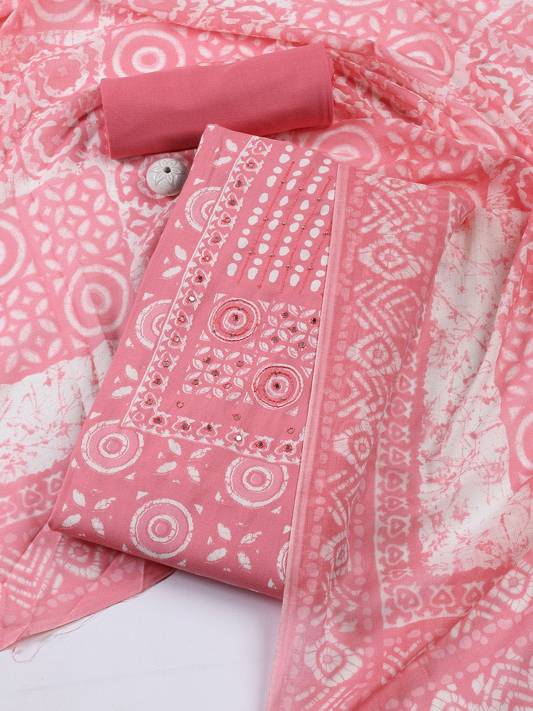 

Meena Bazaar Printed Unstitched Dress Material, Pink