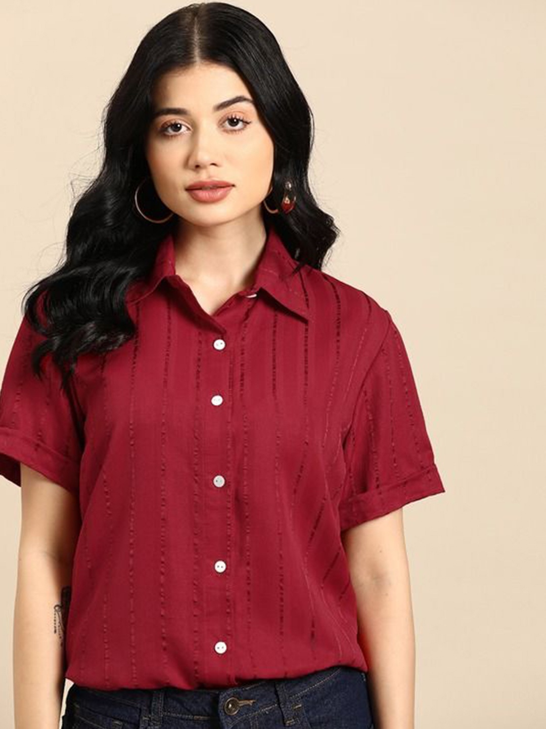 

DressBerry Women Opaque Casual Shirt, Red