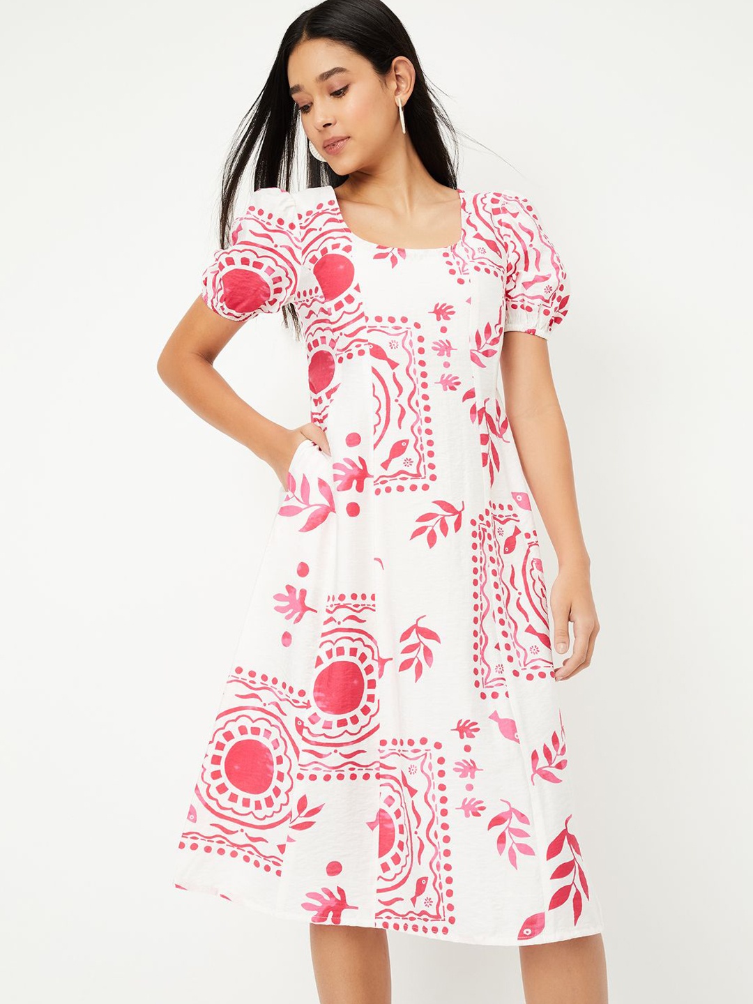 

max Floral Print A-Line Dress, Off white