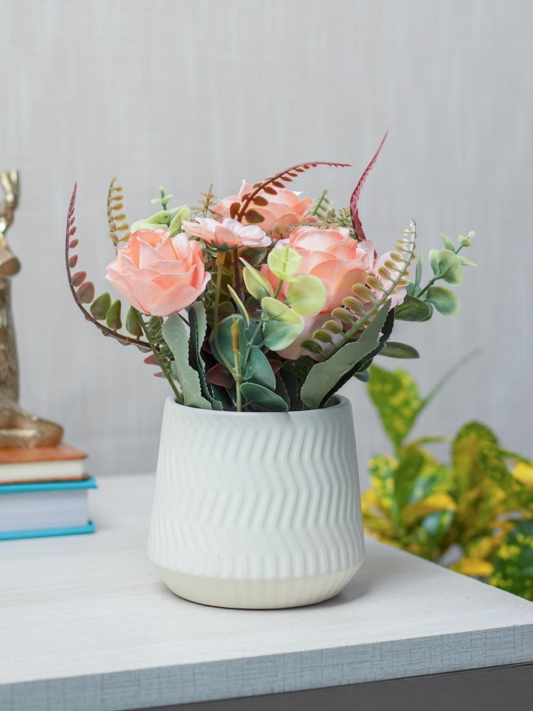 

MARKET99 White 2 Pieces Rose Artificial Flower With Pot