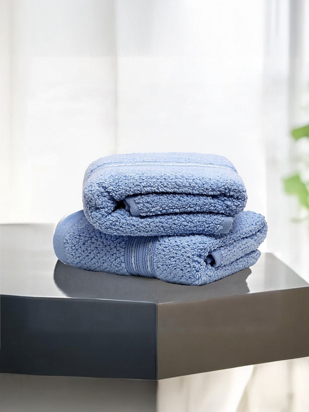 

LANE LINEN Blue 2 Pieces Pure Cotton 575 GSM Hand Towels