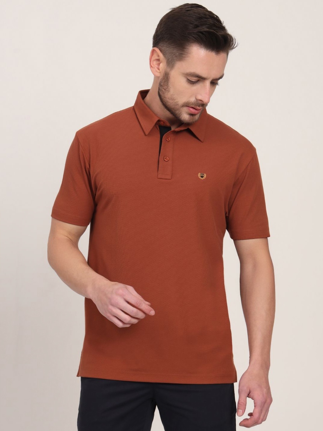 

JADE BLUE Men Polo Collar Pockets Slim Fit T-shirt, Brown