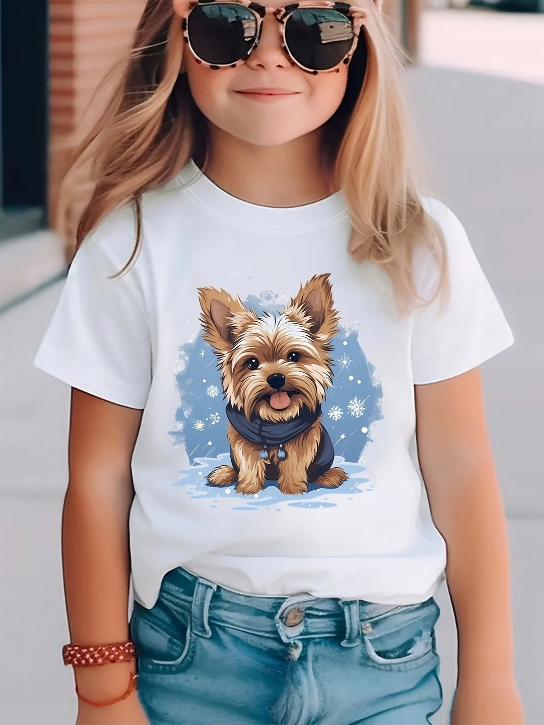 

YK Girls Printed Extended Sleeves T-shirt, White