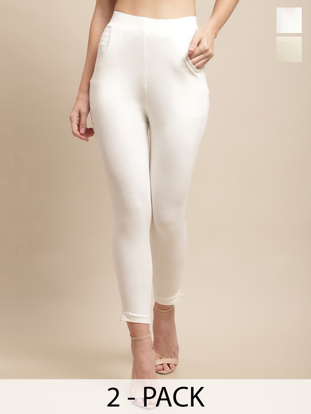 

Valles365 by S.C. Pack Of 2 Mid Rise Ankle Length Leggings, Off white