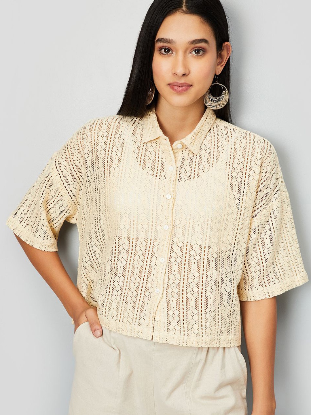 

max Embroidered Pure Cotton Top, Beige