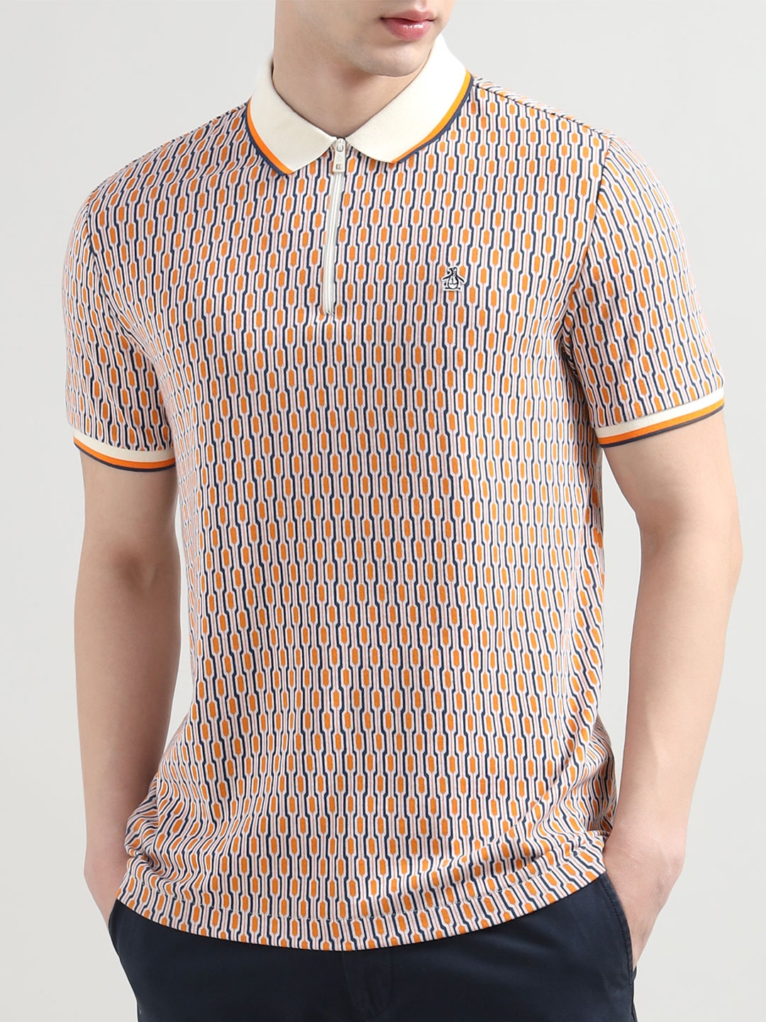 

Original Penguin Men Geometric Printed Polo Collar Cotton T-shirt, Orange