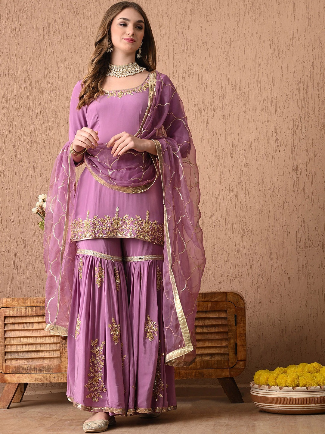 

ZARIKALI Women Silk Crepe Organza, Purple