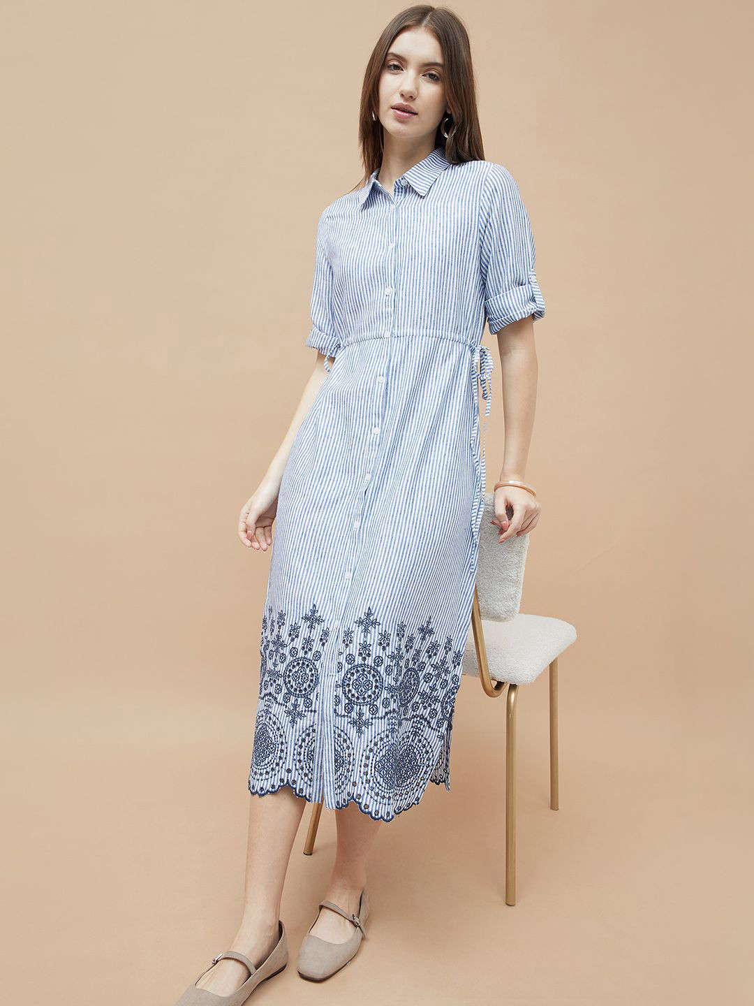

Fame Forever by Lifestyle Striped Shirt Midi Dress, Blue