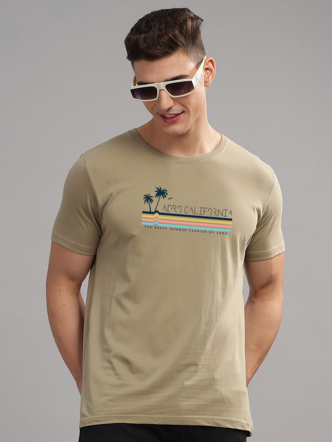 

ADRO Men Printed T-shirt, Beige