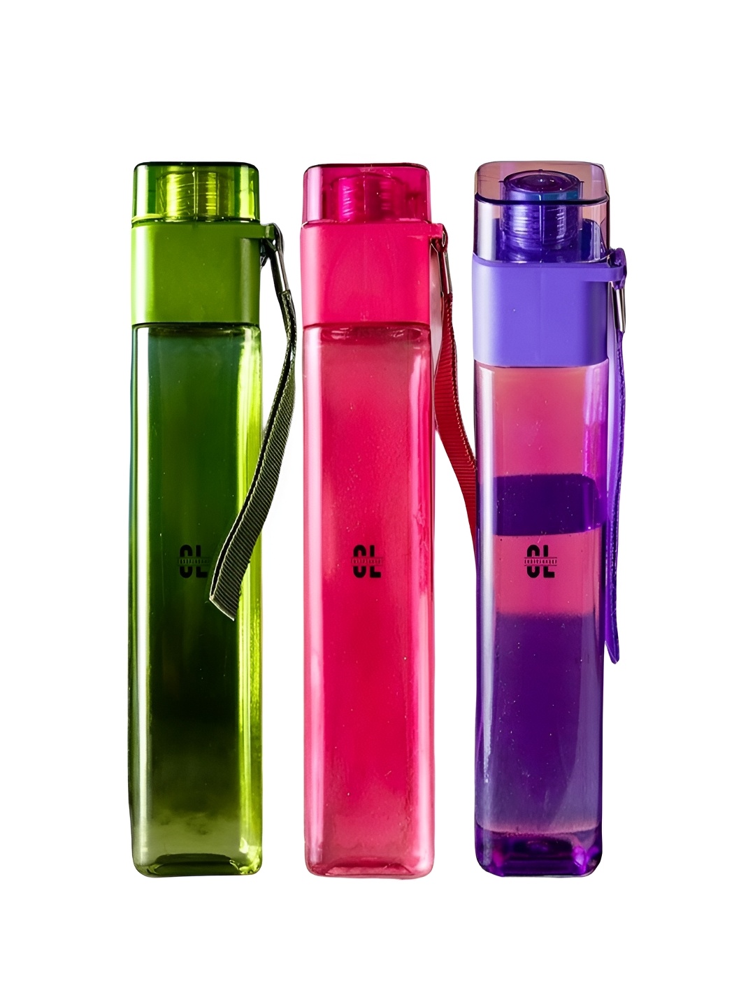 

Craftlayout Green & Purple Set of 3 Plastic Printed Single Wall Vacuum Water Bottle