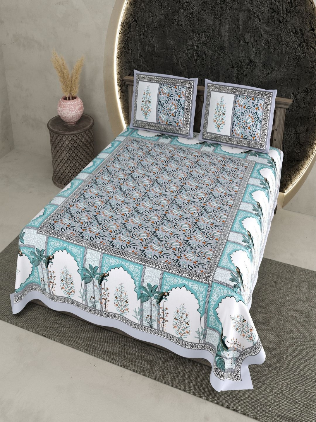 

Qfab Blue Floral 250 TC King Bedsheet with 2 Pillow Covers