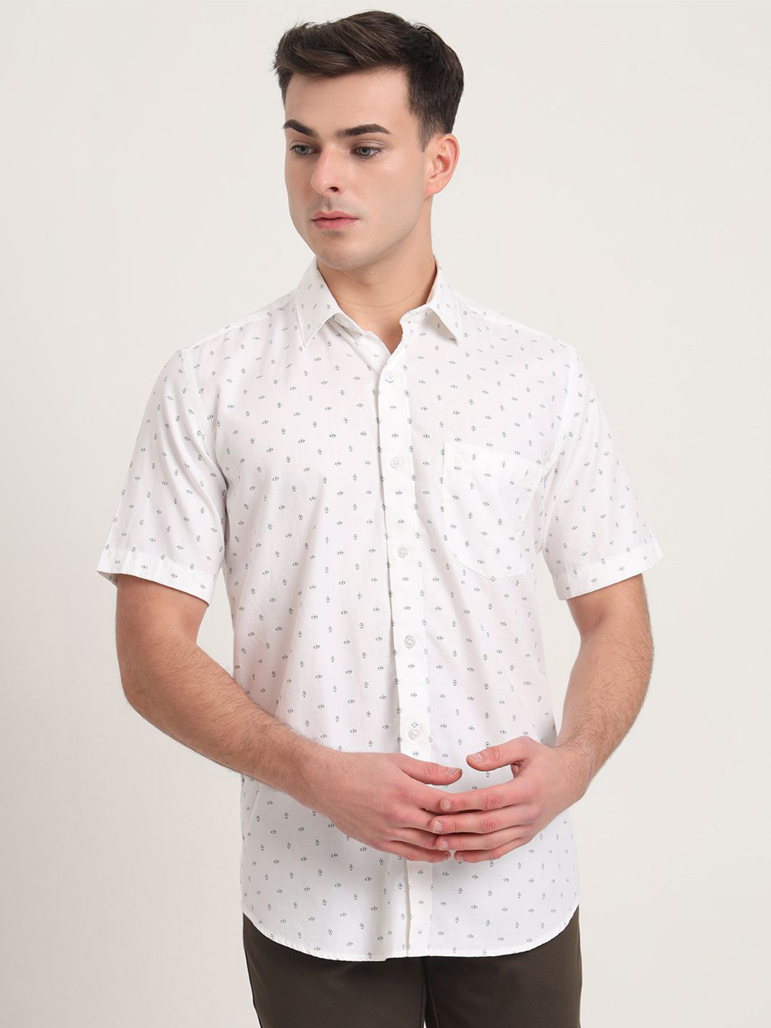 

JADE BLUE Men Slim Fit Opaque Printed Casual Shirt, White