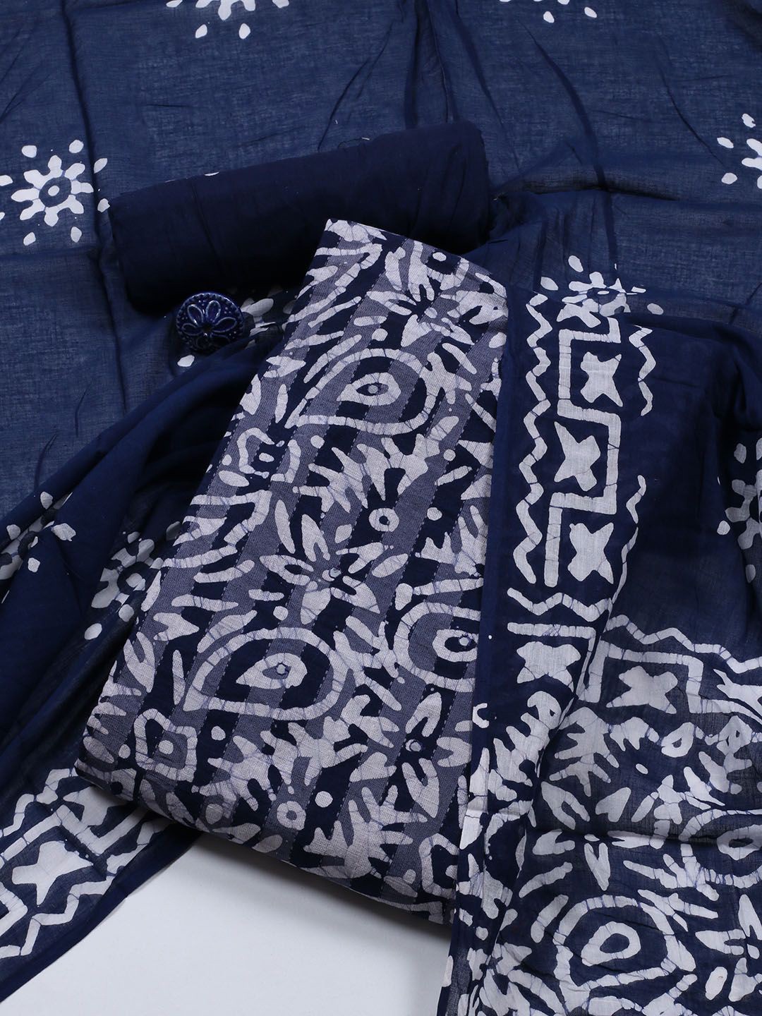 

Meena Bazaar Printed Unstitched Dress Material, Navy blue