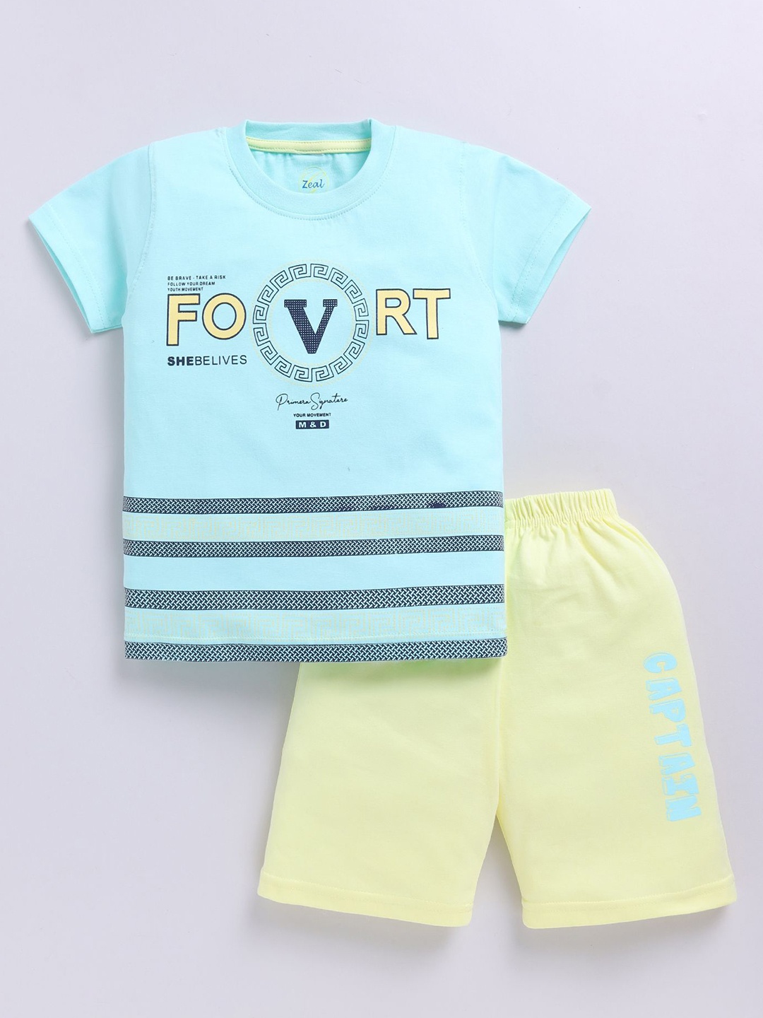 

Zeal Boys Striped T-shirt with Shorts, Turquoise blue