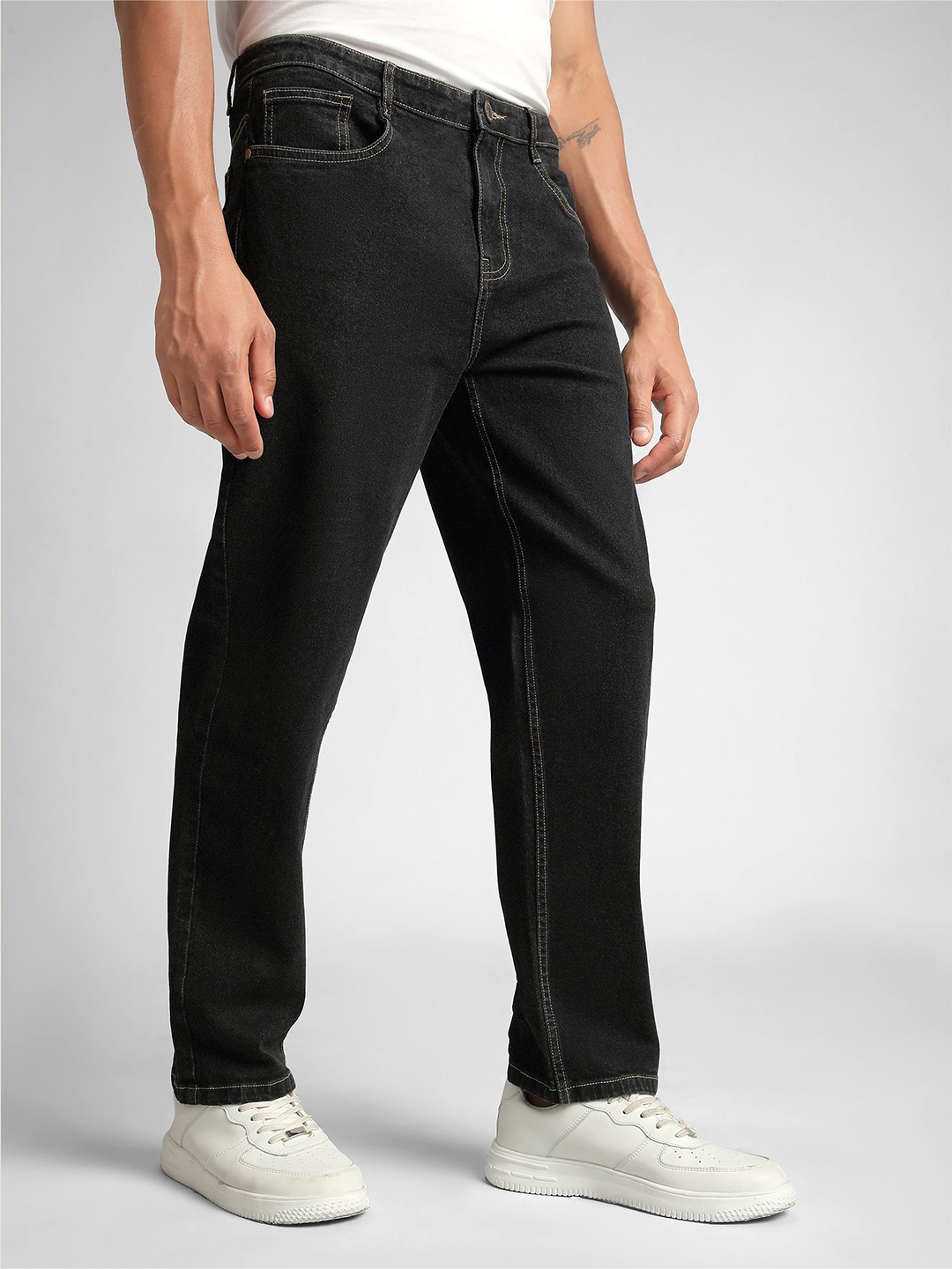 

Beyoung Men Jean Relaxed Fit Stretchable Jeans, Black