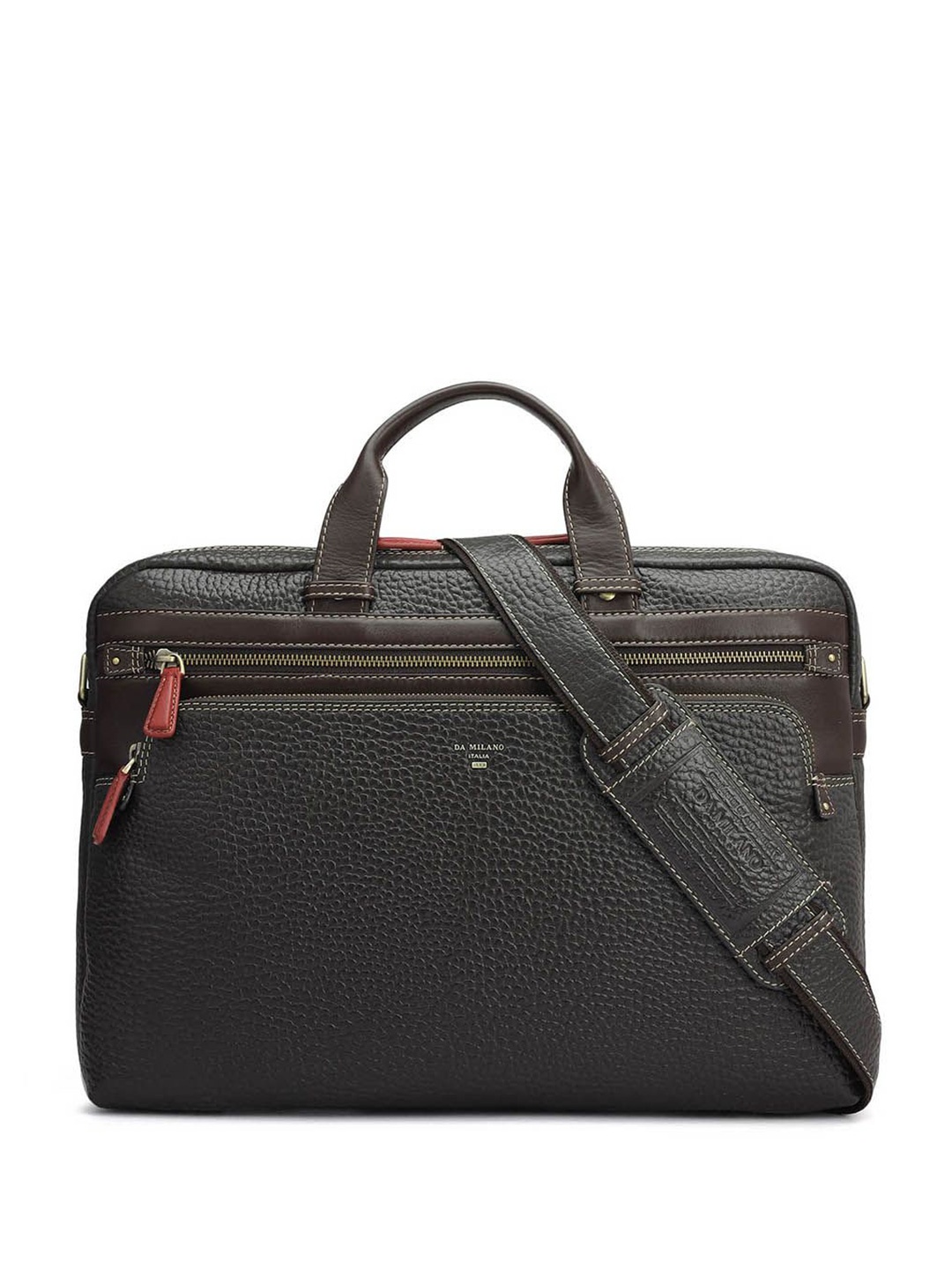 

Da Milano Men Textured Leather Laptop Bag, Brown