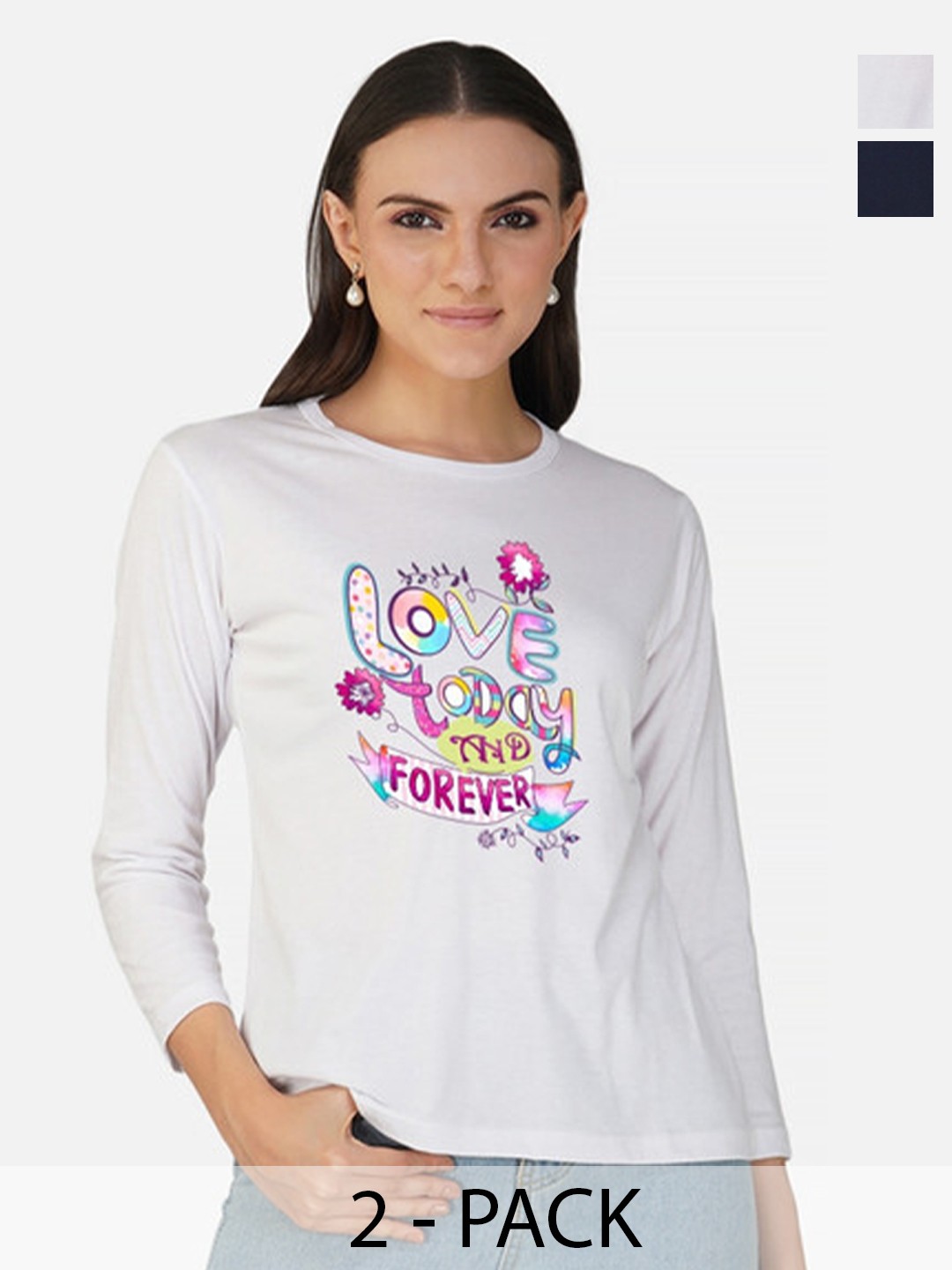 

Metronaut Women 2 Printed Bio Finish Applique T-shirt, White