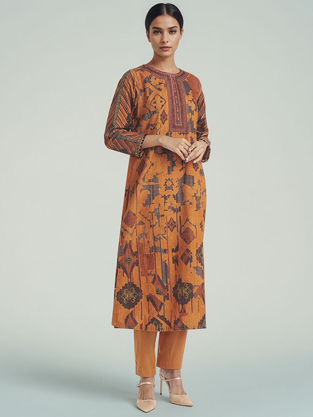 

SAUNDH Women Printed Regular Sequinned Kurta with Trousers & With Dupatta, Yellow