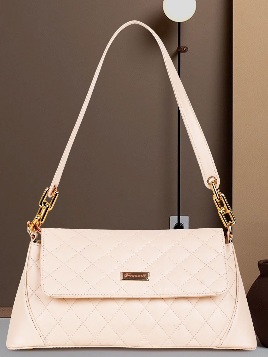 

FOMMIL Structured Sling Bag with Quilted, Cream
