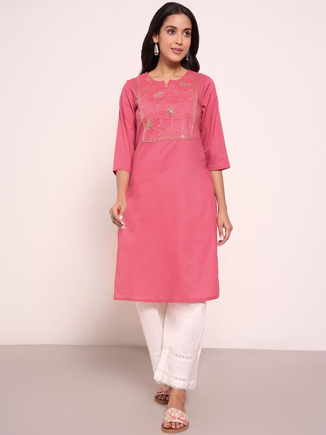 

RANGMANCH BY PANTALOONS Women Embroidered Thread Work Kurta, Pink