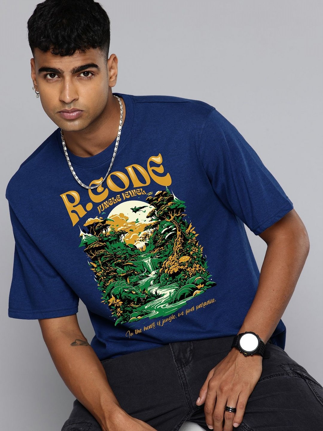 

R.Code by The Roadster Life Co. Men Printed T-shirt, Blue