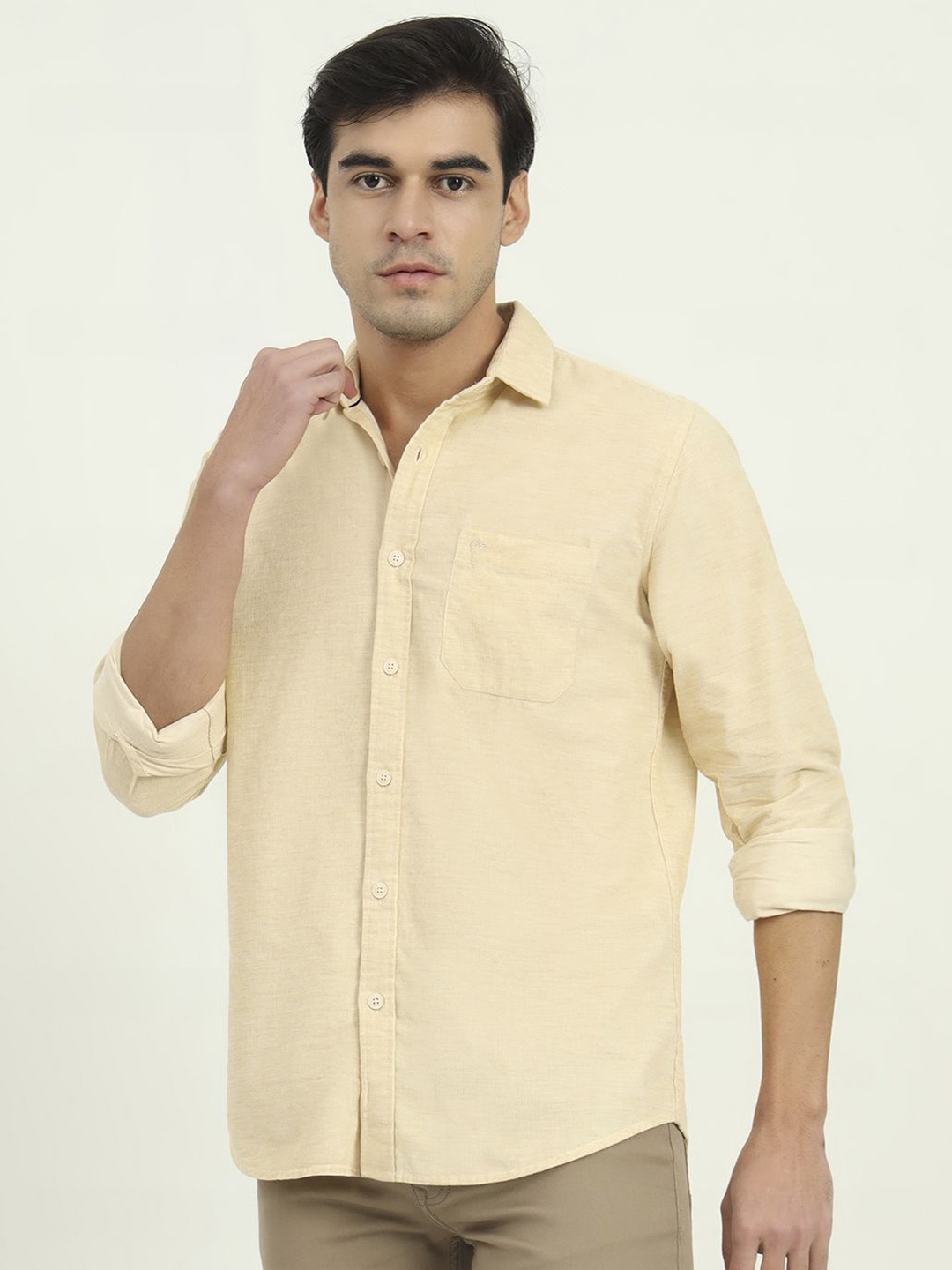 

JADE BLUE Men Slim Fit Opaque Casual Shirt, Beige