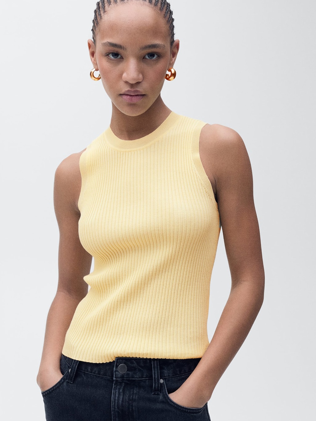 

MANGO Ribbed Top, Yellow