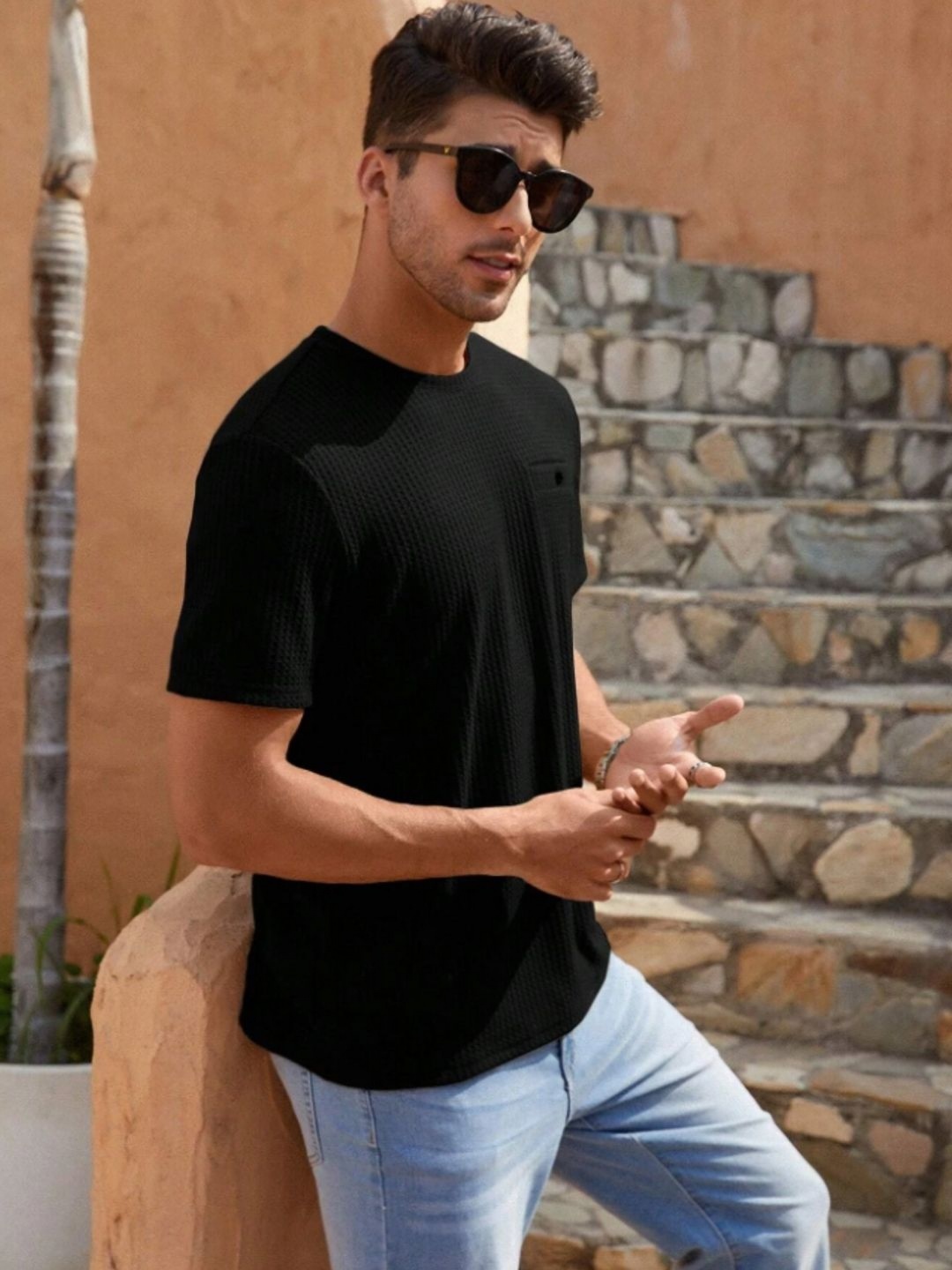 

madfrog Men Extended Sleeves Pockets T-shirt, Black