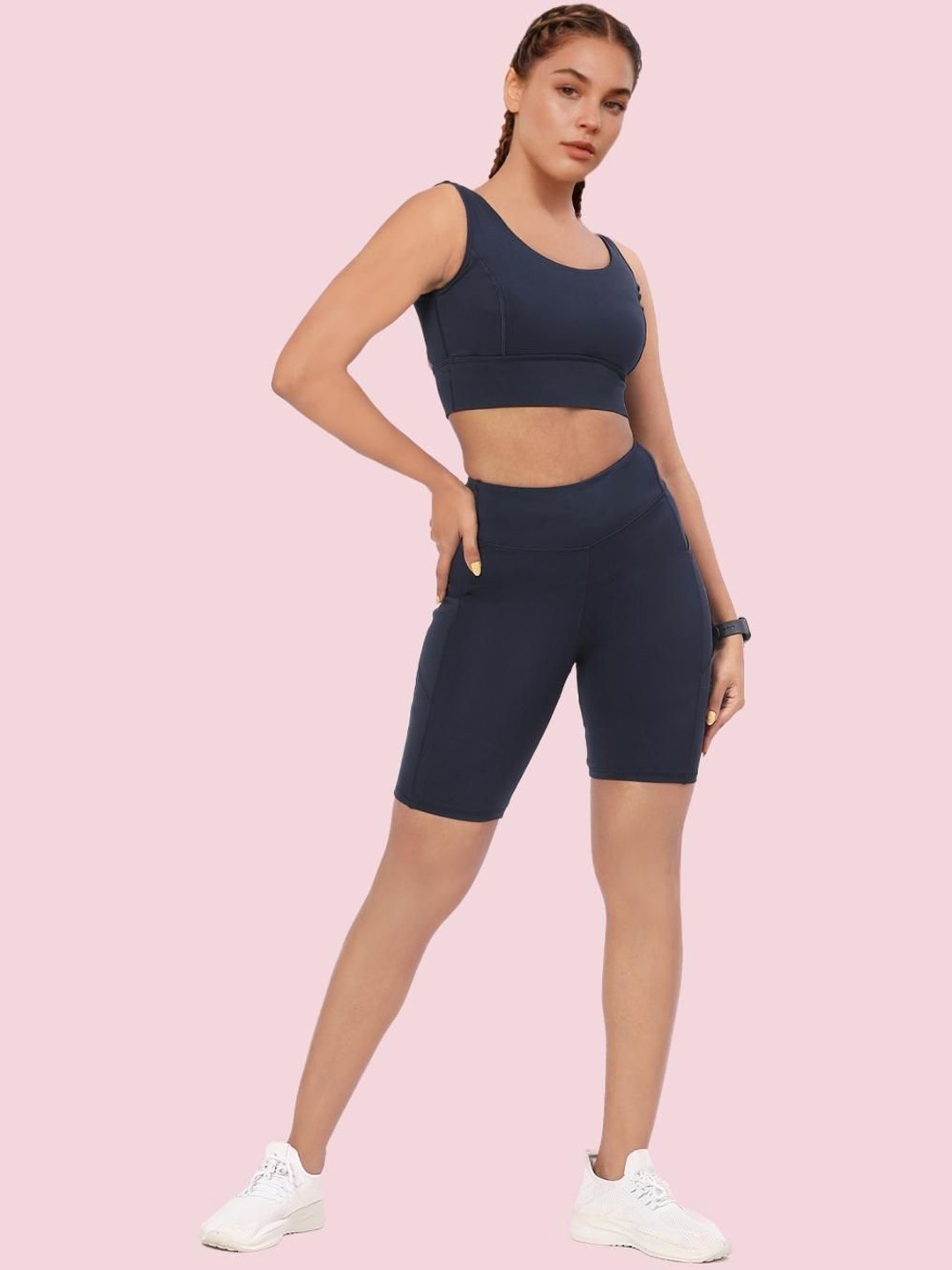 

Enamor Quick Dry Knee Length Tights With Side Pockets, Navy blue