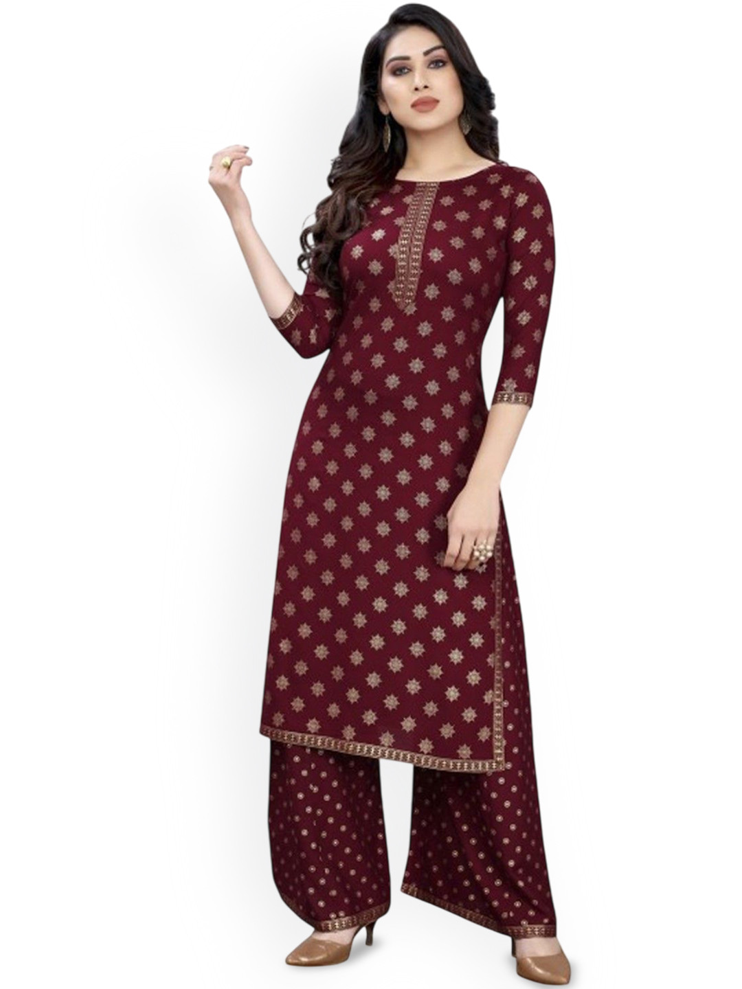 

Moda Rapido Women Ethnic Motifs Printed Regular Kurta with Palazzos, Maroon