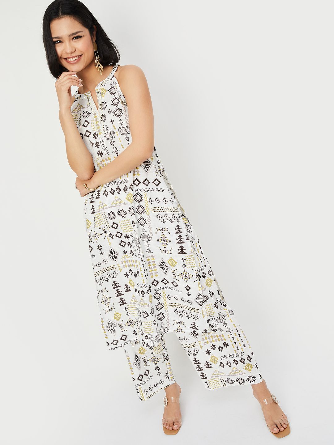 

max Women Ethnic Motifs Printed Regular Kurta with Trousers, Off white