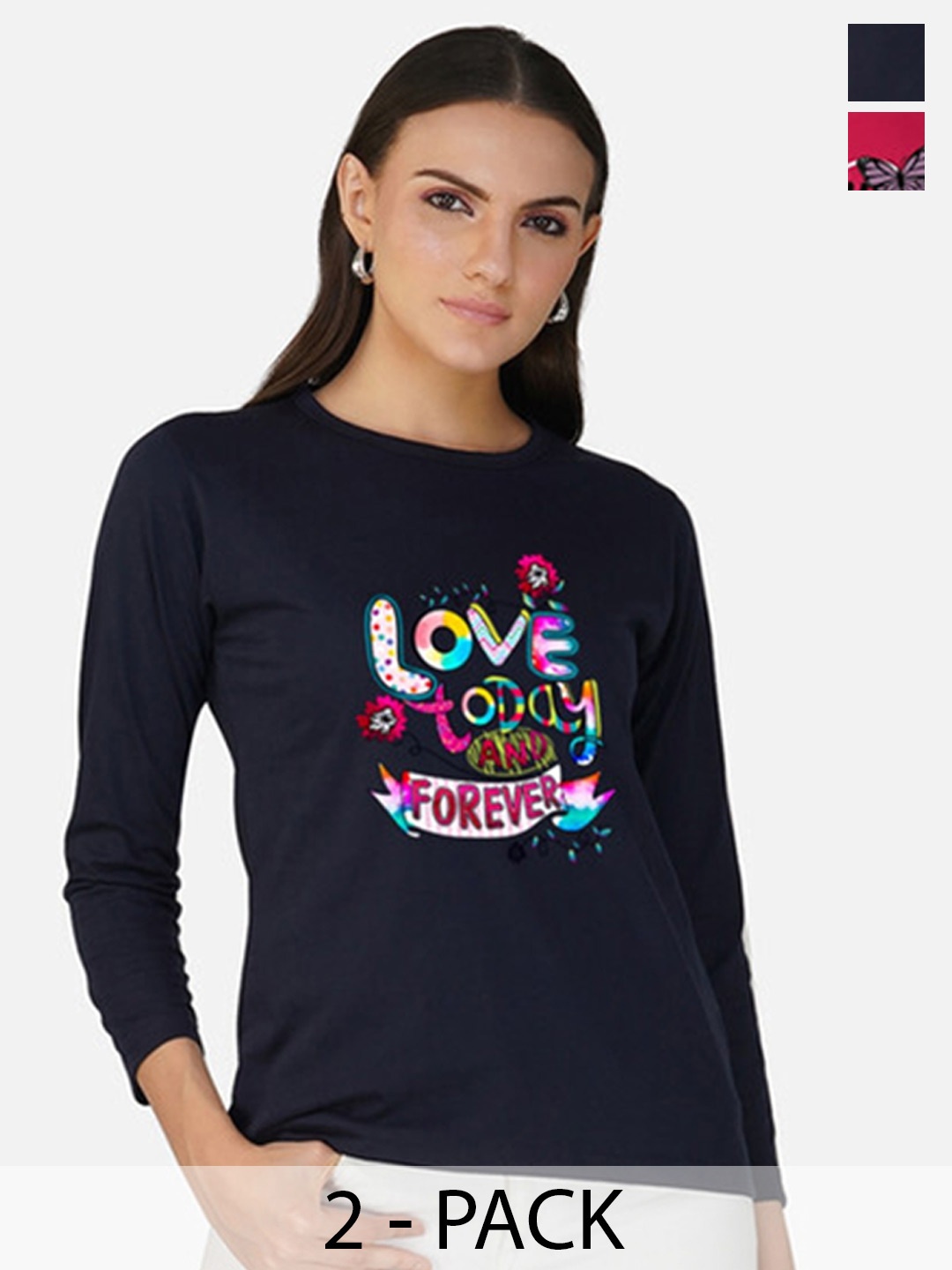 

Metronaut Women 2 Printed Bio Finish T-shirt, Navy blue