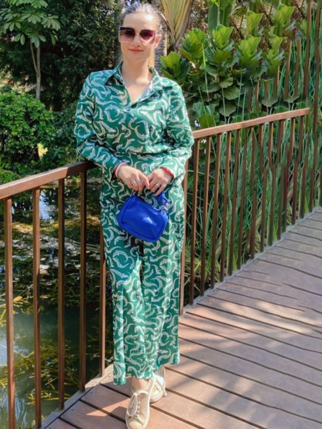 

PANKH Mafushi Printed Shirt & Trousers Co-Ord Set, Green