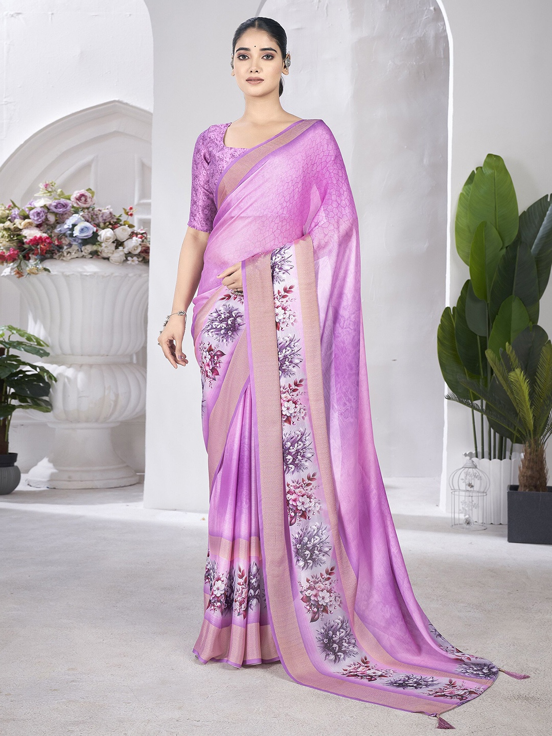 

Rekha Maniyar Floral Pure Chiffon Saree, Purple