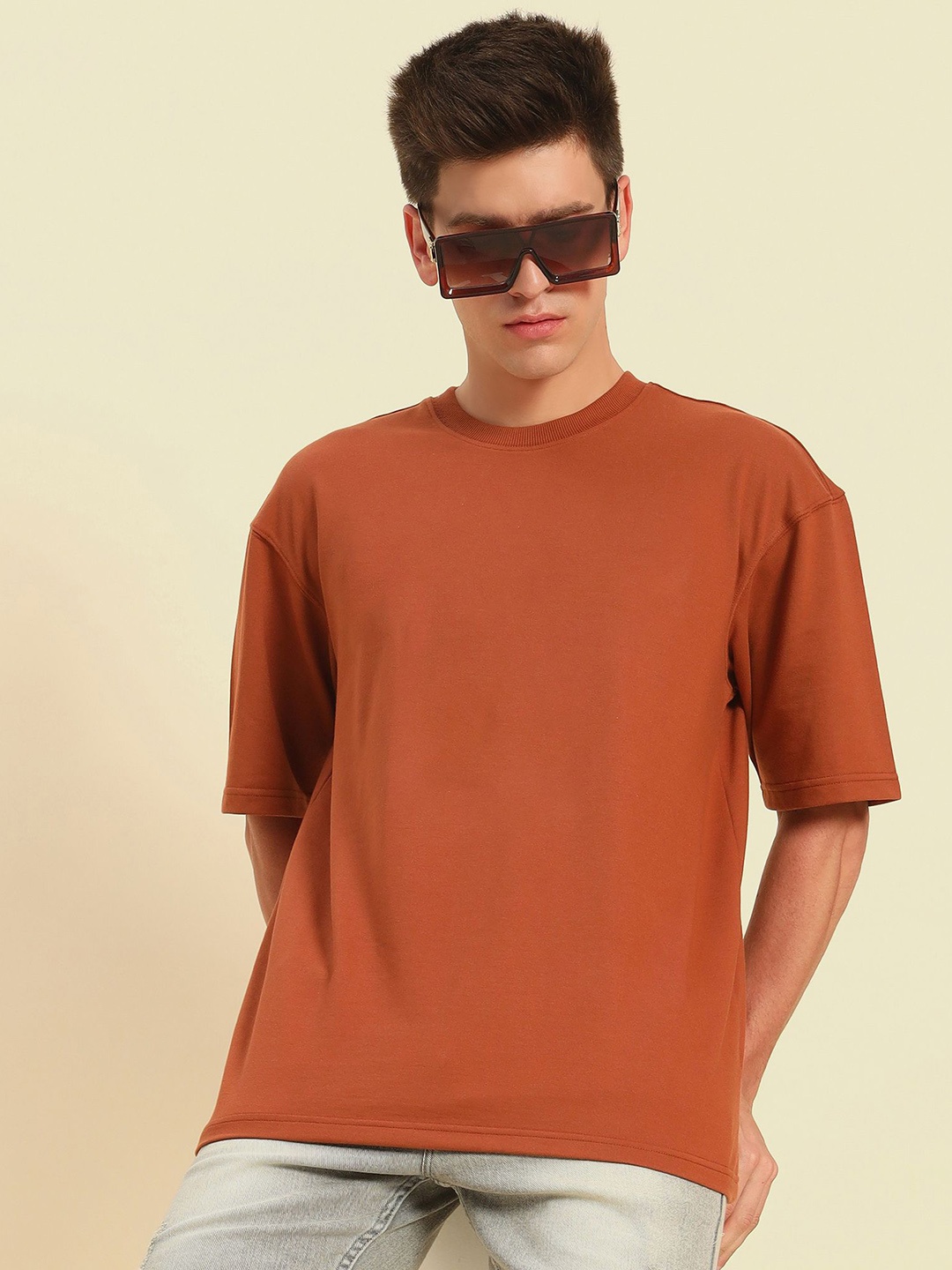 

Dogman Men Drop-Shoulder Sleeves Anti Odour T-shirt, Brown