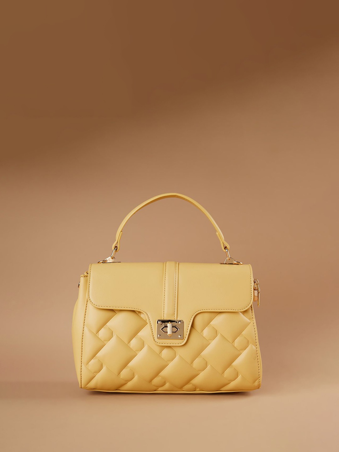 

Ginger by Lifestyle PU Structured Handheld Bag with Quilted, Yellow